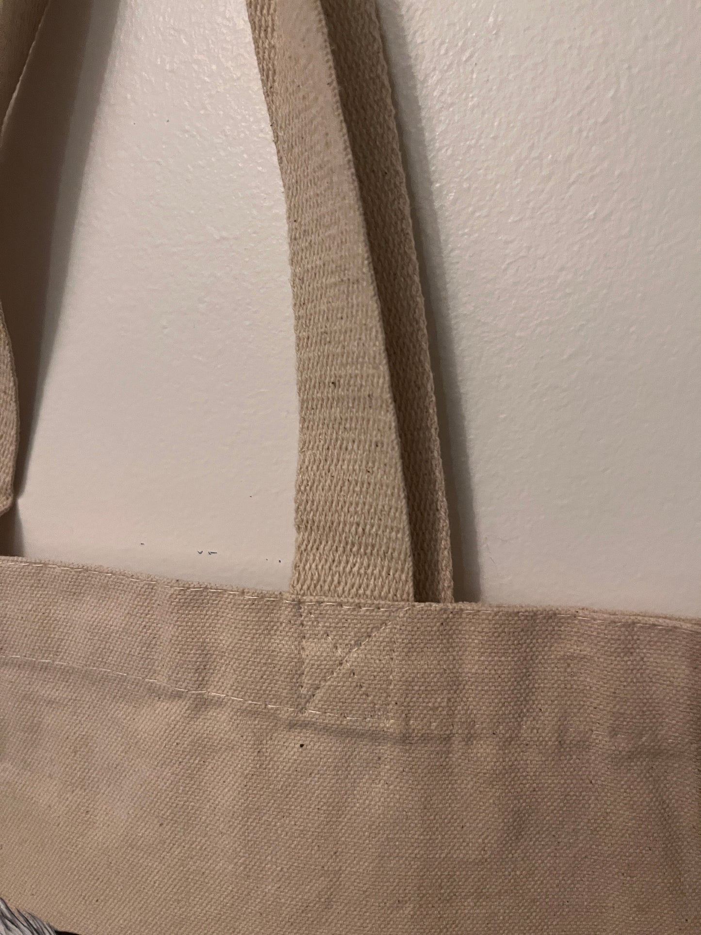 close up view of a canvas tote bag straps