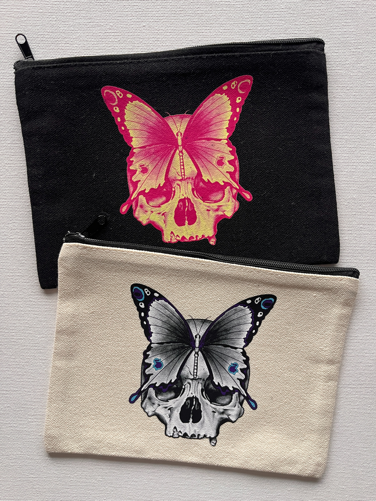 Black Skull Butterfly Canvas Pouch