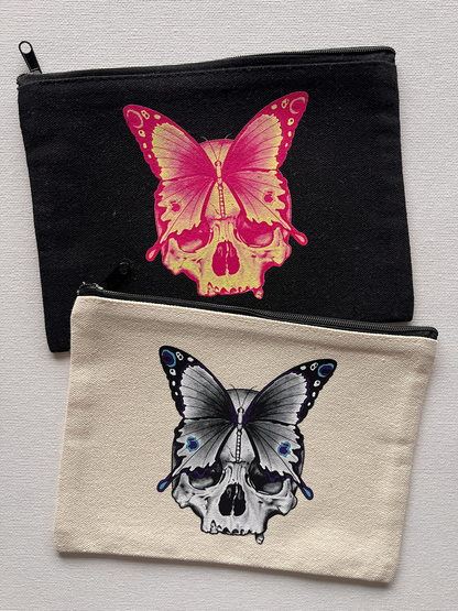 Black Skull Butterfly Canvas Pouch