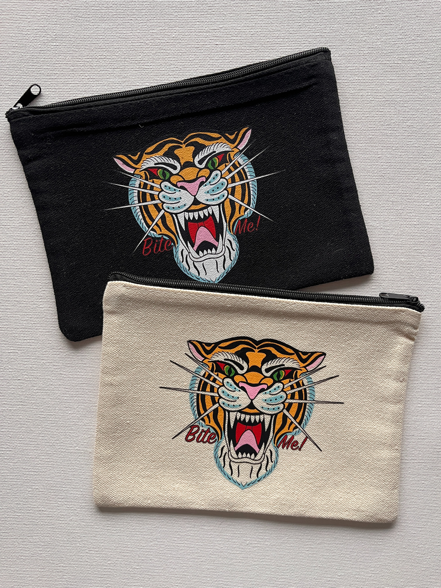Black Bite Me Tiger Canvas Pouch