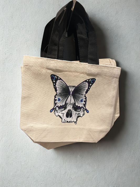 Skull Butterfly Mini Tote - Natural