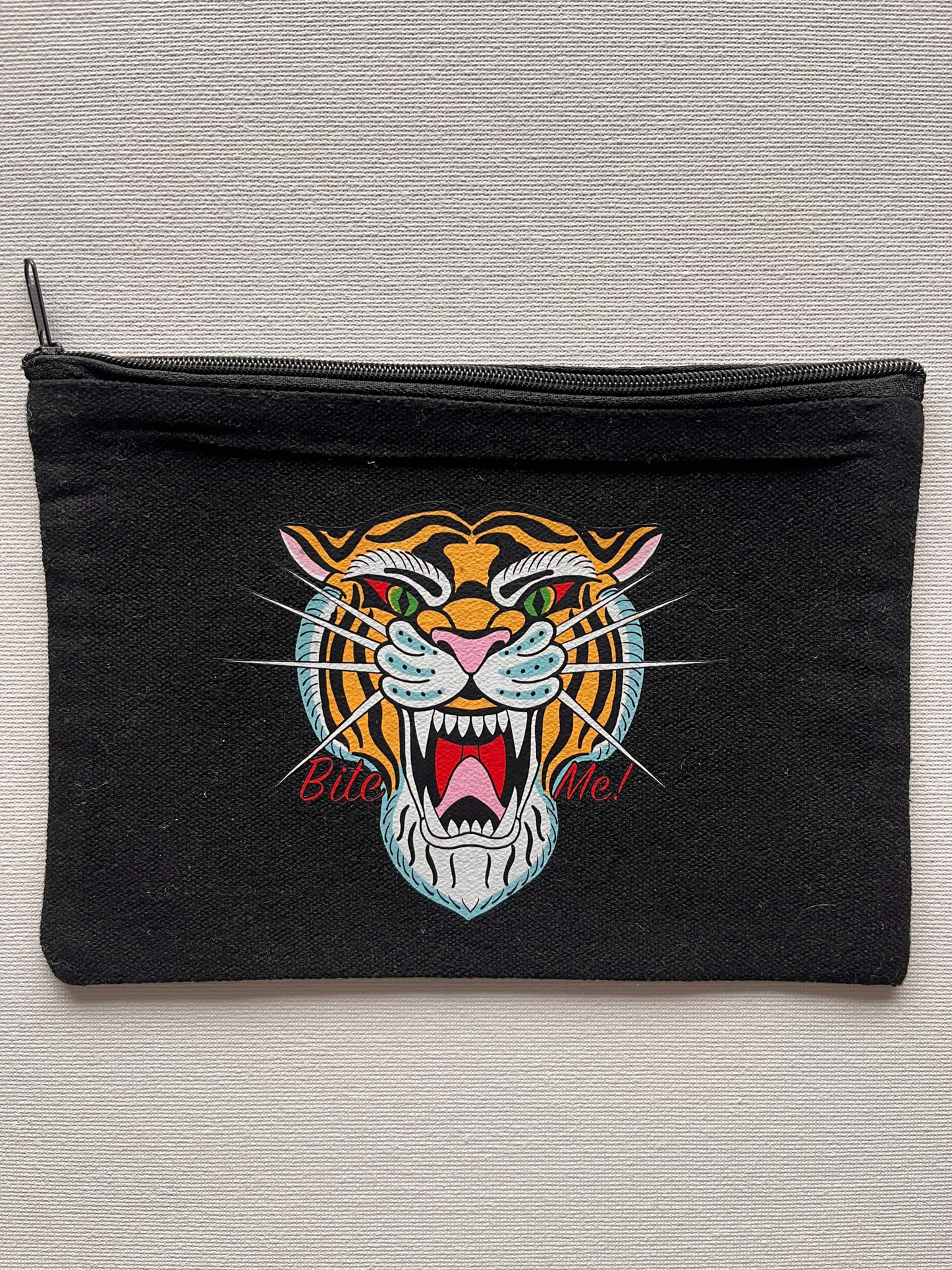 Black Bite Me Tiger Canvas Pouch