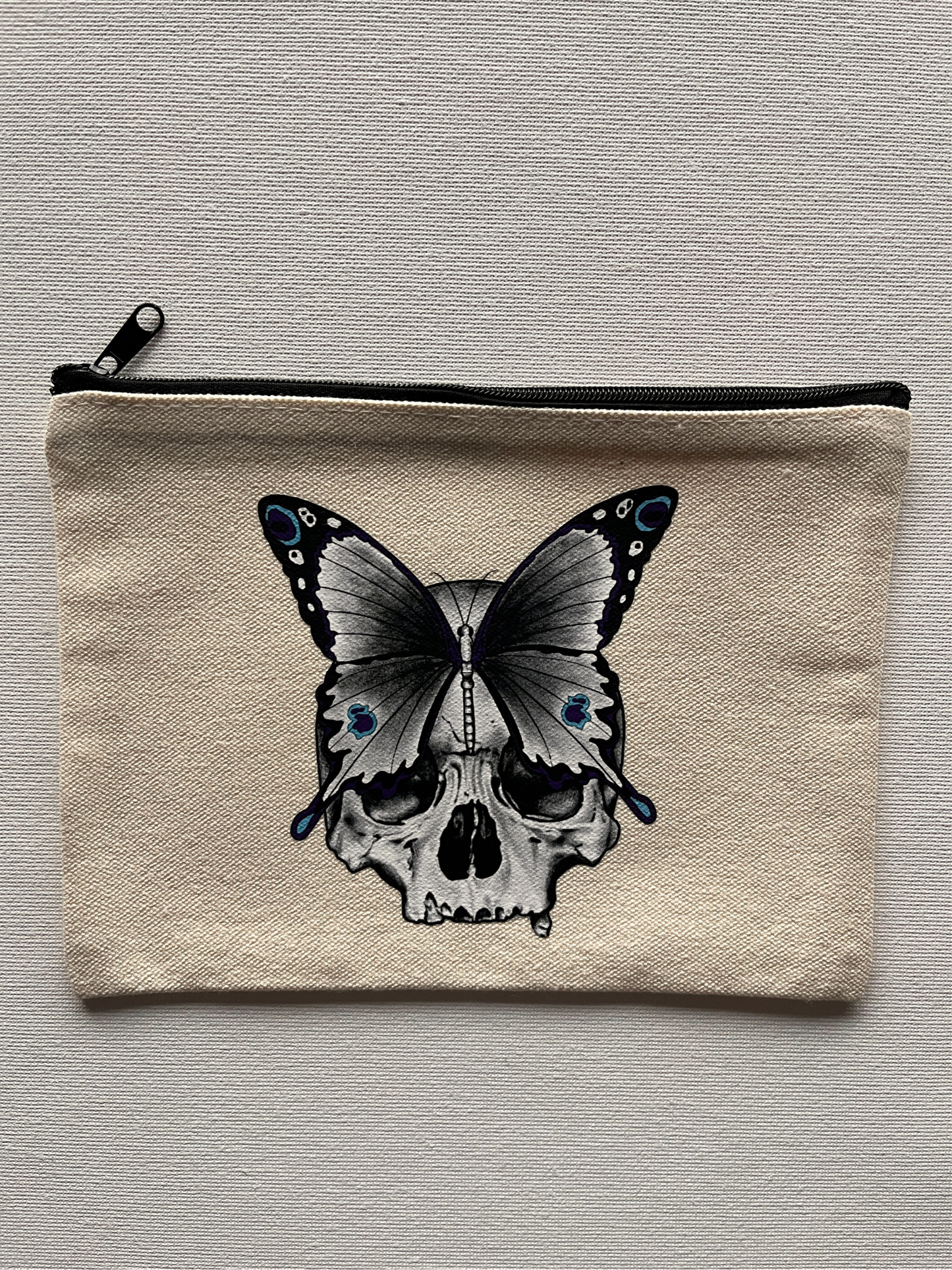 Natural Skull Butterfly Canvas Pouch