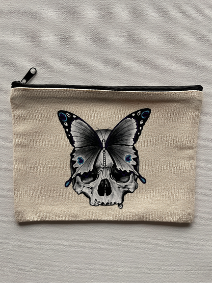 Natural Skull Butterfly Canvas Pouch