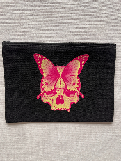 Black Skull Butterfly Canvas Pouch