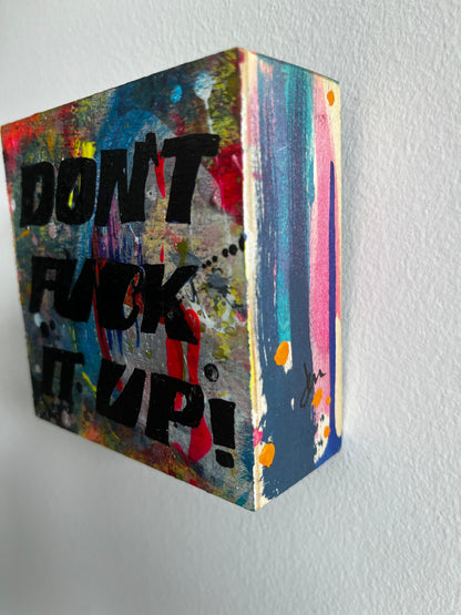 Colorful abstract art with text on a grey background