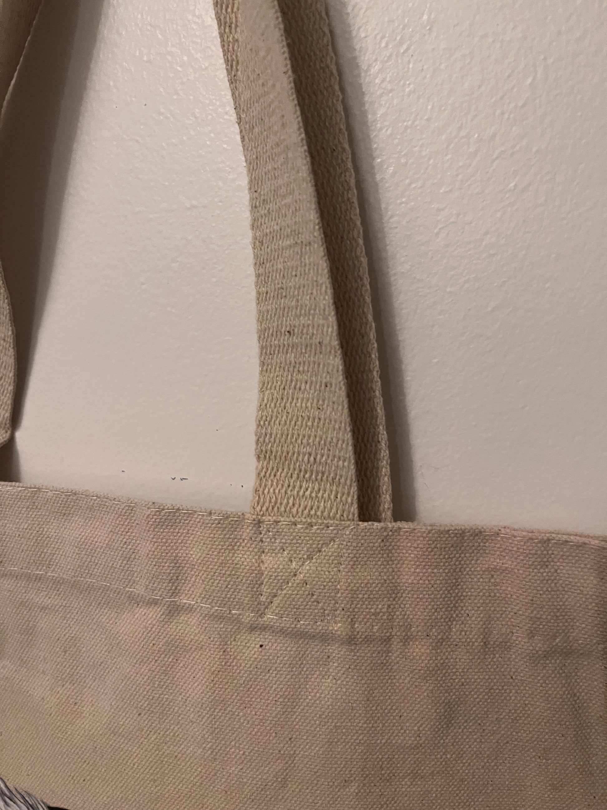 close up view of a canvas tote bag straps